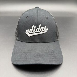 Adidas Womens Mesh Trucker Hat Snapback Cap Black White Script‎ Aeroready